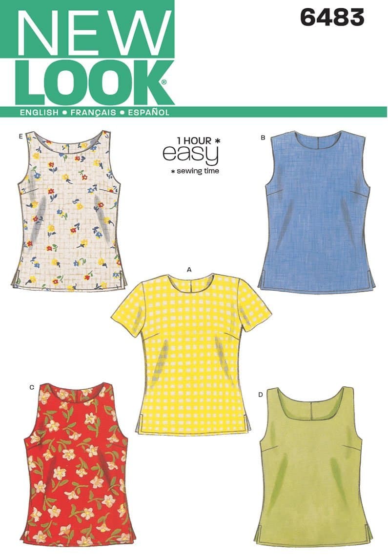 New Look Sewing Pattern 6483: Misses Tops, Size A, Silk, White, A (6-8-10-12-14-16)