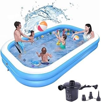 7 Feet Rectangular Inflatable Pool with Electric Pump Full-Sized Swimming with Family Bathtub for Kids Adults Indoor Outdoor Backyard Garden Summer Party (Blue)