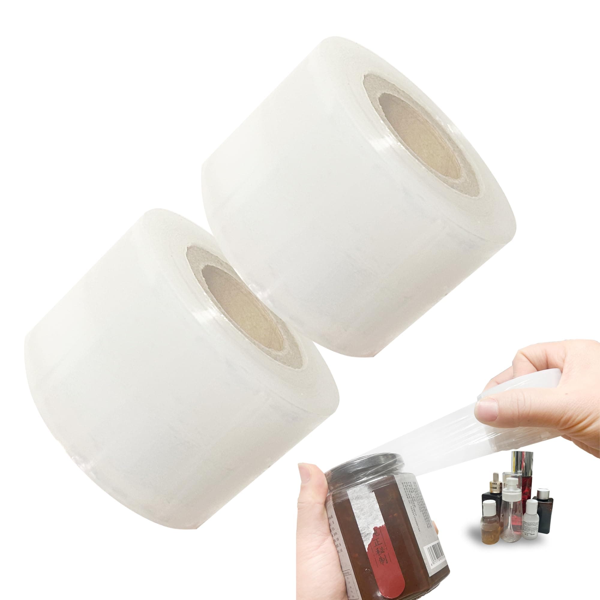 Mini Stretch Wrap for Bottles Jars Seals Heavy Duty Stretch Film 1.57in*1000ft Unheated Bottles Packing Supplies Shrink Wrap Roll for Jars Bottles Cans Tin Lip Gloss
