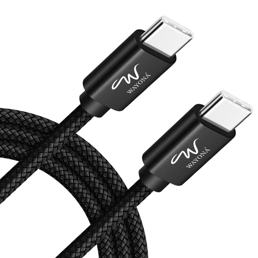 Wayona USB C to USB C 65W 6FT/2M Long Fast Charging Cable Compatible with iPhone 15,15 Plus,15 Pro,15 Pro Max,Samsung Galaxy S23,S22,S20FE,S21,OnePlus,Nothing Phone 2,Laptops & Macbook (2M, Black)