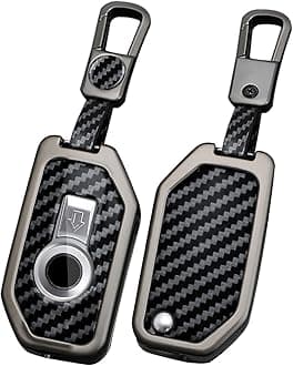 Carbon Fiber Key Holder Fit for BMW Motorcycle Key Fob,Solid Key Fob Cover with Keychain for R1250GS ADV R1200GS C400GT 750GT F850 F750GS F850GS F900R F900XR K1600,Black