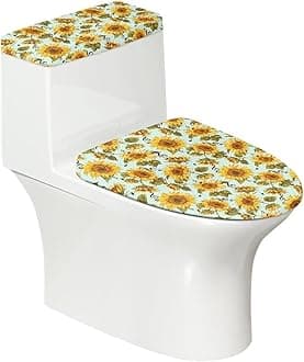 Sunflower Music 2PC Toilet Lid & Tank Covers for Bathroom Stays in Place 17 × 21 Inch Fits Most Round, Elongated and Oblong Lids