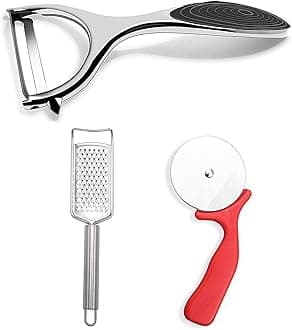 Panchhi Store Multipurpose Use Stainless Steel Peeler for Vegetables and Fruits Sharp Blades with Stainless Steel Slicer Grater for Cheese and Pizza Cutter