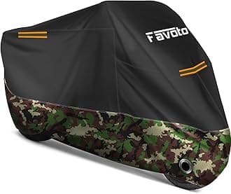 Favoto Motorcycle Cover 104 inches Length All Season Universal Weather Waterproof Sun Outdoor Protection Night Reflector with Lock-Holes & Storage Bag Motorbike Vehicle Cover, Camouflage