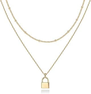 PAVOIPAVOI 14K Gold Plated Layering Necklaces | Stylish Minimalist Design Pendant Necklaces | Butterfly, Heart, Lock, Evil Eye, Coin, Lightning Bolt, Circle, Cross Pendants for Women