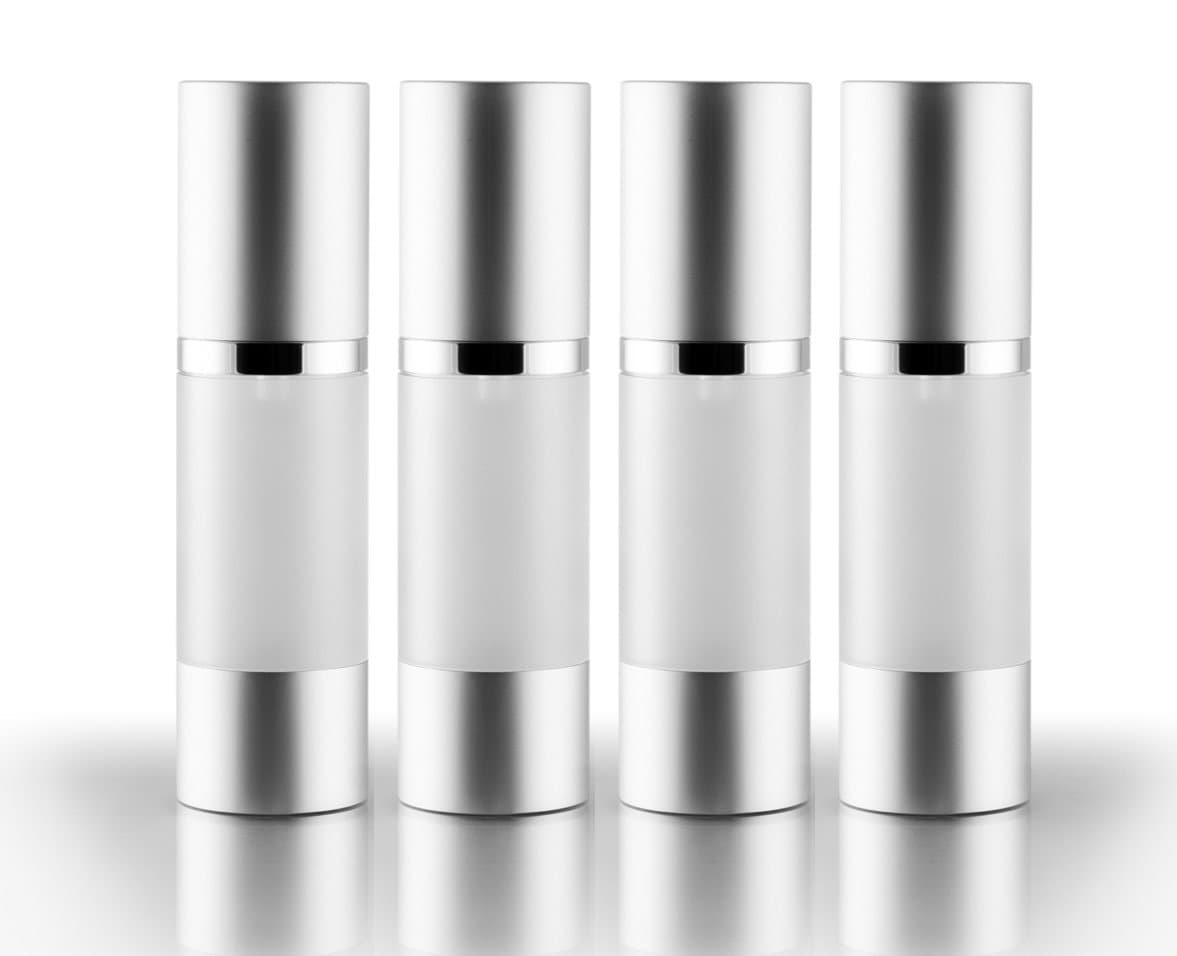Airless Pump Bottle Refillable Travel Containers 30 ml/1 oz. (Frosted, 4-Pack)