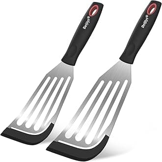 Fish Spatula Turner Set of 2, Heat Resistant Silicone Edge Slotted Fish Spatulas for Nonstick Cookware, Flexible and Thin Stainless Steel Kitchen Cooking Spatula Flipper for Fish, Egg, Pancake
