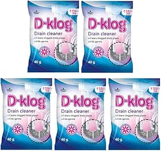 D-Klog Drain Cleaner Powder (40g x 5 Units), Removes Clogs, Blockages in Washbasin, Septic Tank, Sinks, Pipes within 30 mins.Drain expert | Sink cleaner| Toilet Cleaner