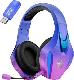 PHOINIKAS Wireless Gaming Headset for PS4 PS5 PC Switch, Wireless 2.4GHz Gaming Headphones with Detachable Noise Canceling Mic, 7.1 Stereo Sound, Only 3.5mm Wired Mode for Xbox Seires - Violet