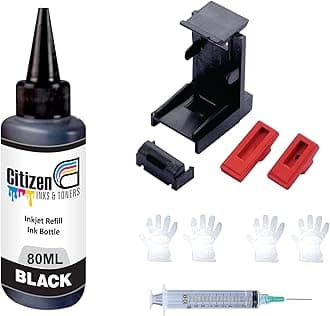 Refill Kit with Suction Tool Combo Pack of High Yield Inkjet Cartridge Ink Refill Compatible for HP and Canon Cartridge Printers - 80ml Per Bottle (1 Black +1 Syringe 1 Suction Tools)