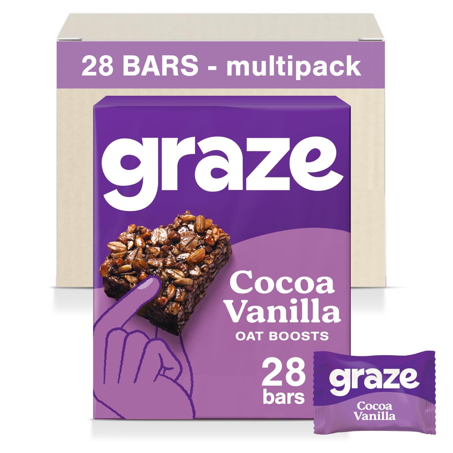 Graze Cocoa Vanilla Protein Oat Boost Bars - Vegan Snacks, Whole Oats & Natural Flavours- Packaging may vary - (28 Snacks - 7 Packs of 4 x 30g)