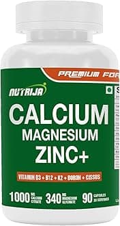 NutriJa Calcium Magnesium Zinc with Vitamin D3, Boron, K2 & B12 | Complete Bone Health & Joint Support Supplement for Men & Women (90 Capsules)