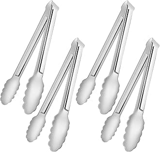 4 Pack Serving Tongs for Buffet,Metal Kitchen Tongs,Stainless Steel Food Tongs, Small Tongs for serving, Silver (12IN)