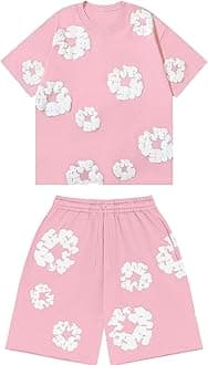 Denims-Tears Kids Tracksuit Set Foam Printed T-Shirt and Shorts 2 Piece Outfit for Boys Girls Summer Fashion Activewear Short Sleeve Tee Tops with Loose Jogger Shorts