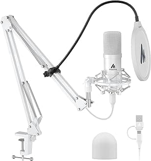 MAONO USB Microphone, 192kHz/24bit Plug & Play PC Computer Podcast Condenser Cardioid Metal Mic Kit with Professional Sound Chipset for Recording, Gaming, Singing, YouTube, AU-A04 White