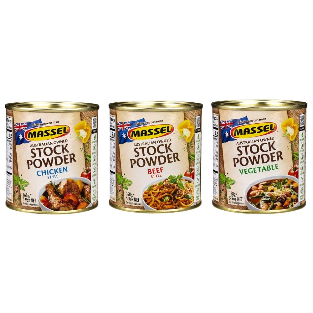 Massell Stock Powder Bundle Pack - Chicken, Beef & Vegetable - No MSG, Fat Free and Gluten-Free Soup Mix