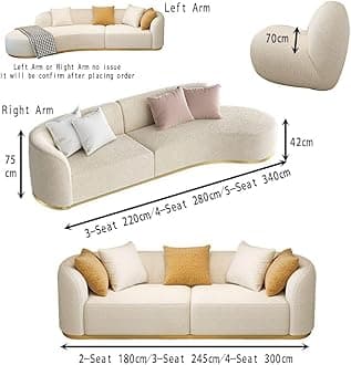 Maple Home Decoration Lamb Fleece Sofa Set modern Nordic Style Sofa Living Room Cafe Hotel Shop Home Furniture (One Side Arc 340cm For 5 Seat)