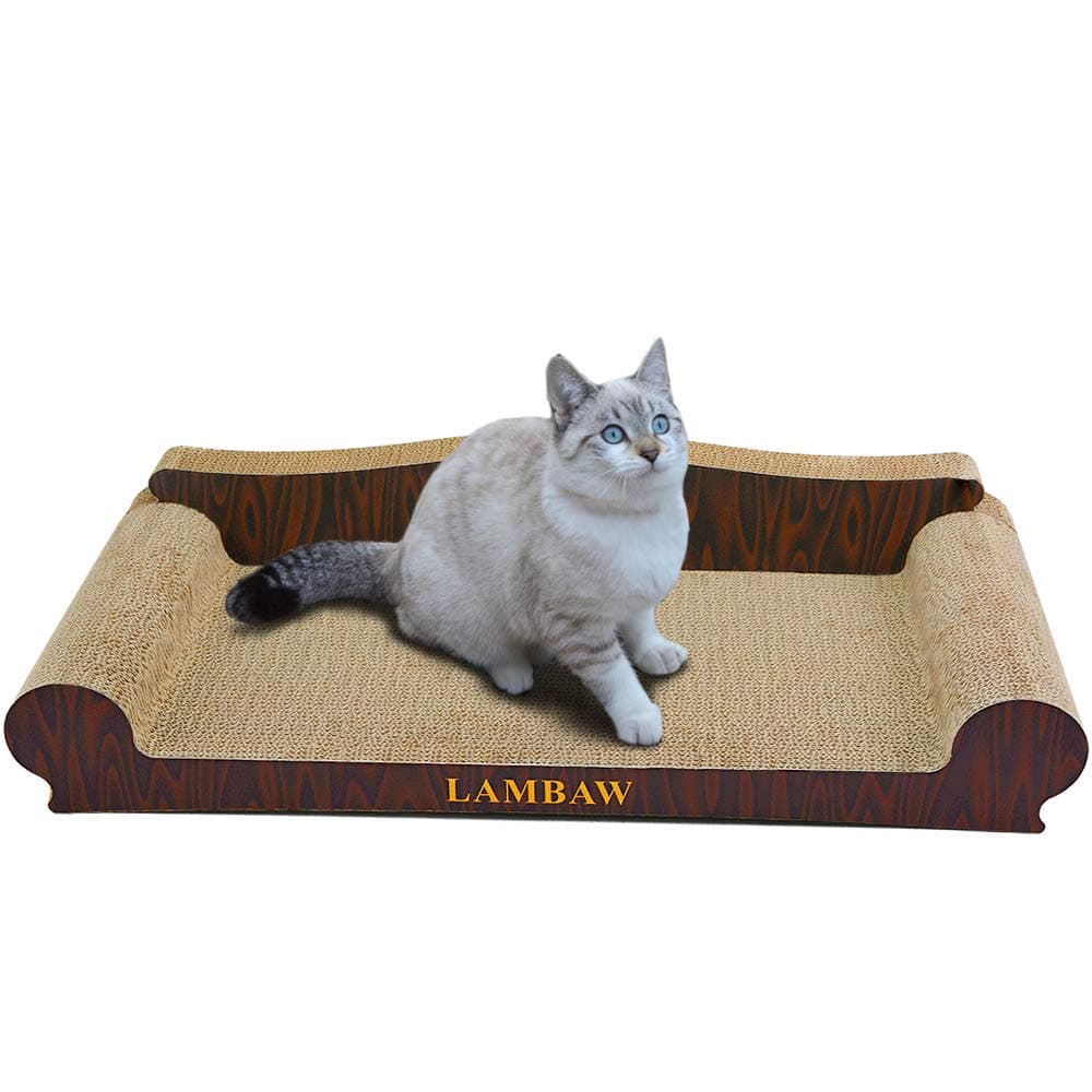Cat Scratcher Couch Jumbo Size Length 27.56 inch Width 13.78 inch Large Eco-Friendly Corrugated Cardboard Lounge - Wooden