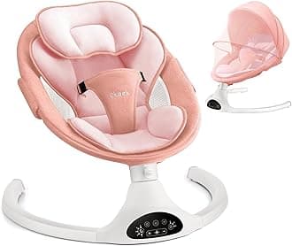 LAREX Baby Swing Infant Swing Electric Toddler Baby Rocker Portable for Newborn Boy Girl, 5 Sway Speeds with Remote Control, 10 Preset Melodies and Bluetooth, 0-6 Months Max 20 Lbs (Pink)