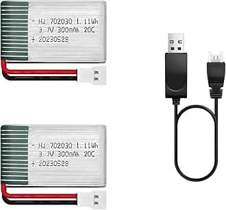 2 Pcs 3.7V Lipo Battery, 300 mAh Rechargeable Lithium Polymer Battery for RC Plane Helicopter Drone All Models & Toys (XH2.54 Connector)