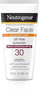 Clear Face Sunscreen for Acne-Prone Skin SPF 30, Broad Spectrum Facial Sunscreen Lotion, Lightweight, Non Comedogenic, Oil-, Fragrance- & Oxybenzone-Free Water Resistant (80 min), 3 fl. oz