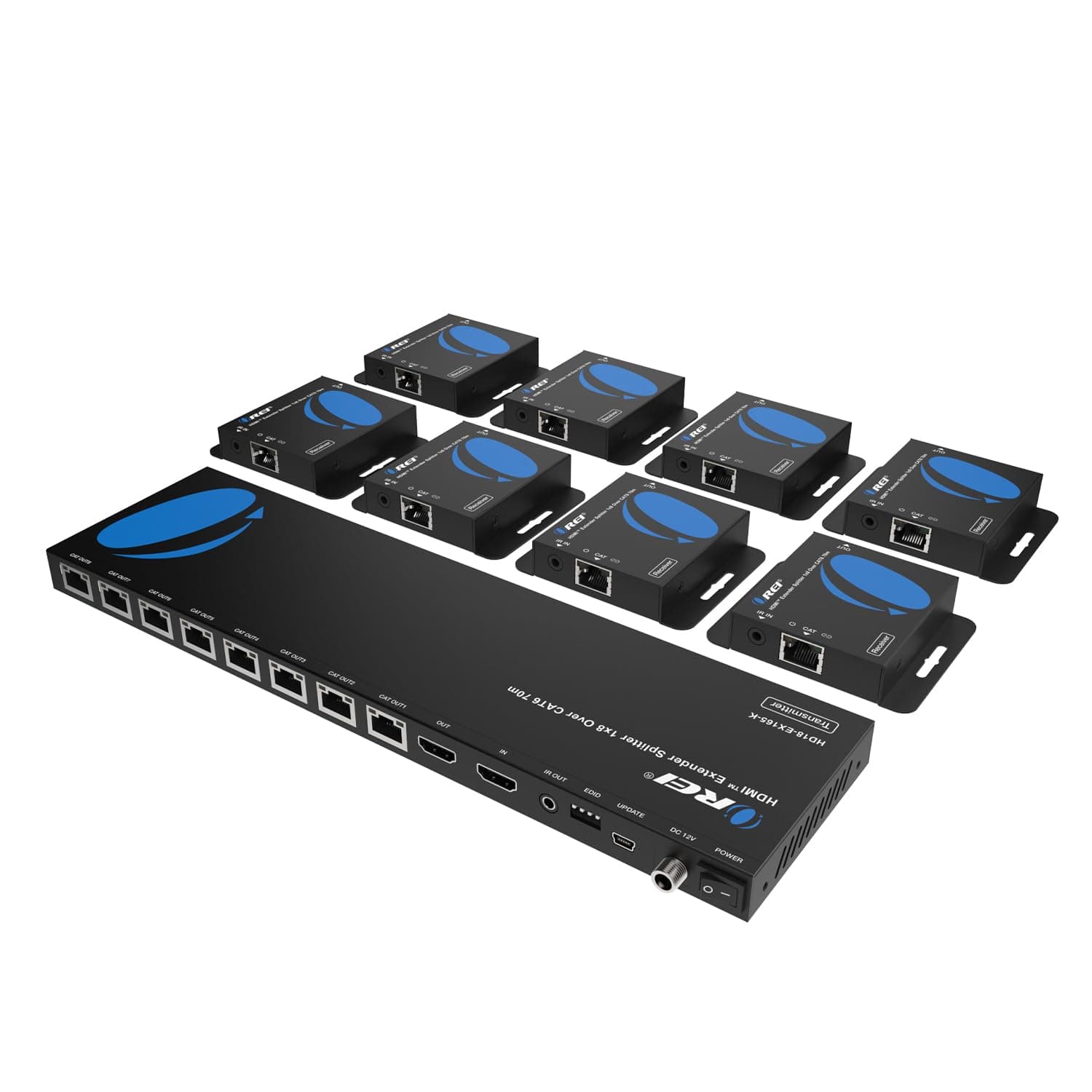 OREI 4K 1x8 HDMI extender splitter multiple over CAT 6/7 cable with EDID management - 4K@30Hz upto 165ft and 1080p@60Hz upto 230ft- Loop Out