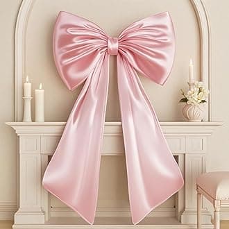 Large Pink Bow for Coquette Room Decor, 40x24 In Satin Ribbon Tie Coquette Birthday Decorations, Giant Pastel Pink Hanging Wall Decor for Ballerina Girl Just Want to Be One (Internal Stability Layer)