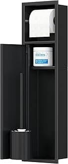 Qeke Recessed Toilet Brush Holder, SUS304 Stainless Steel Rustproof Recessed Toilet Brush Holder, in Wall Tissue Brush Storage Cabinet for Bathroom, Matte Black, 4" Depth