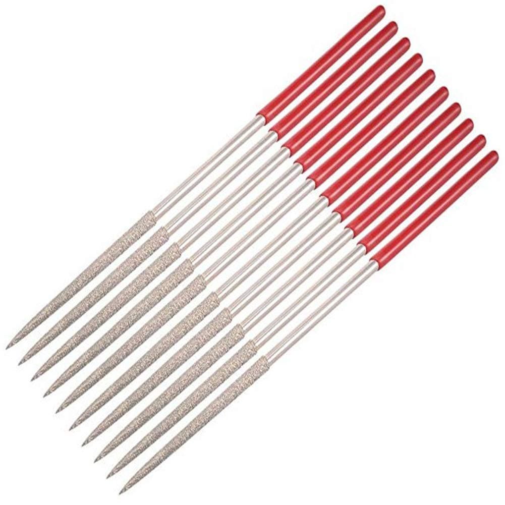 Mini Diamond Needle File Set, Round Needle File Cutting Repair Hand Tools for Metal Ceramic Glass Gem Stone, 10-Piece,Red