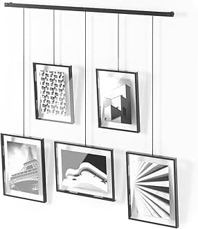 Umbra Exhibit Picture Frame Gallery Set, Adjustable Wall Collage Displays Five Photos (Two 4x6 and Three 5x7), Set of 5, Black