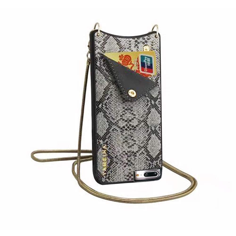 TEMAI Leather Wallet Purse Phone Case Compatible for iPhone 7 Plus & 8 Plus & 6 Plus & 6s Plus with Gold Studs Crossbody Strap Handsfree for Women Girls