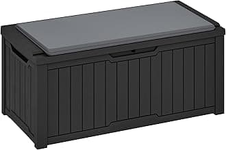 YITAHOME 120 Gallon Outdoor Storage Deck Box with Cushion, Large Resin Patio Storage for Outdoor Pillows, Garden Tools and Pool-Supplies, Waterproof, Lockable (Black)
