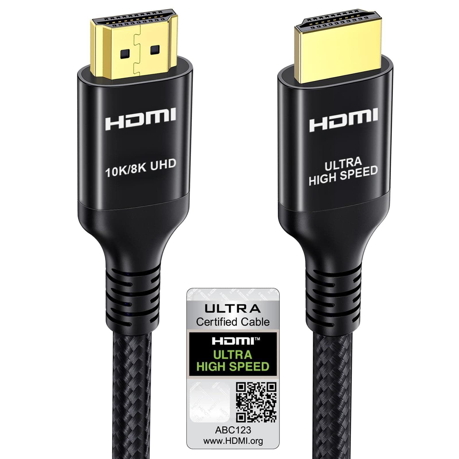 HDMI 2.1 Cable 2M Certified 48Gbps Ultra High Speed HDMI® Cable 4K 240Hz 165Hz 120Hz 8K 60Hz 10K HDMI Lead Braided Cord HDCP 2.2 Dolby Atmos Vision eARC HDR for Gaming Monitors TV Soundbar