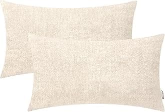 BRAWARM Pack of 2 Comfy Throw Pillow Covers Cases for Couch Sofa Bed Solid Dyed Comfortable Soft Chenille Striped Both Sides for Home Decoration 12 X 20 Inches - 2 Pcs Beige BWA001F12-Double