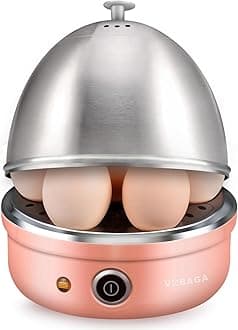 VOBAGA Electric Egg Cooker, Rapid Egg Boiler with Auto Shut Off for Soft, Medium, Hard Boiled, Poached, Steamed Eggs, Vegetables and Dumplings, Stainless Steel Tray with 7-Egg Capacity, Pink