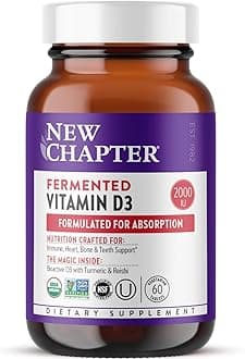 Fermented Vitamin D3 2,000 IU, Organic, ONE Daily for Immune, Heart & Bone Support + Whole-Food Turmeric, Adaptogenic Reishi Mushroom, 100% Vegetarian, Gluten Free, 60 Count