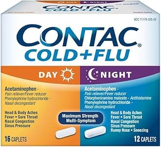 Contac Cold & Flu Medicine, Non-Drowsy, Powerful Multi-Symptom Daytime Relief...