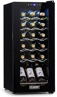 KLARSTEINShiraz Wine Cooler - Wiin Fridge Volume: 50 Liter, Temperatures: 5-18 °C, Bottle Fridge with Space For 18 Bottles of Wine, Soft-Touch Control Panel, 3 Shelves, Freestanding, Black