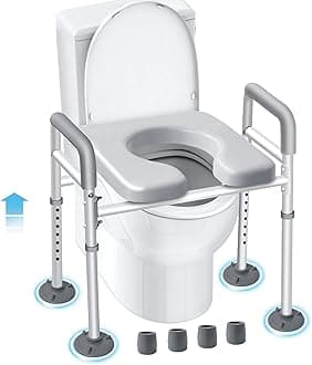 Eosprim Toilet Seat Risers for Seniors Elongated, Raised Toilet Seat with Handles, Toilet Safety Frames & Rails for Elderly and Handicap, Elevated Shower Commode Chair with Arms, Toilet Lift Grab Bar
