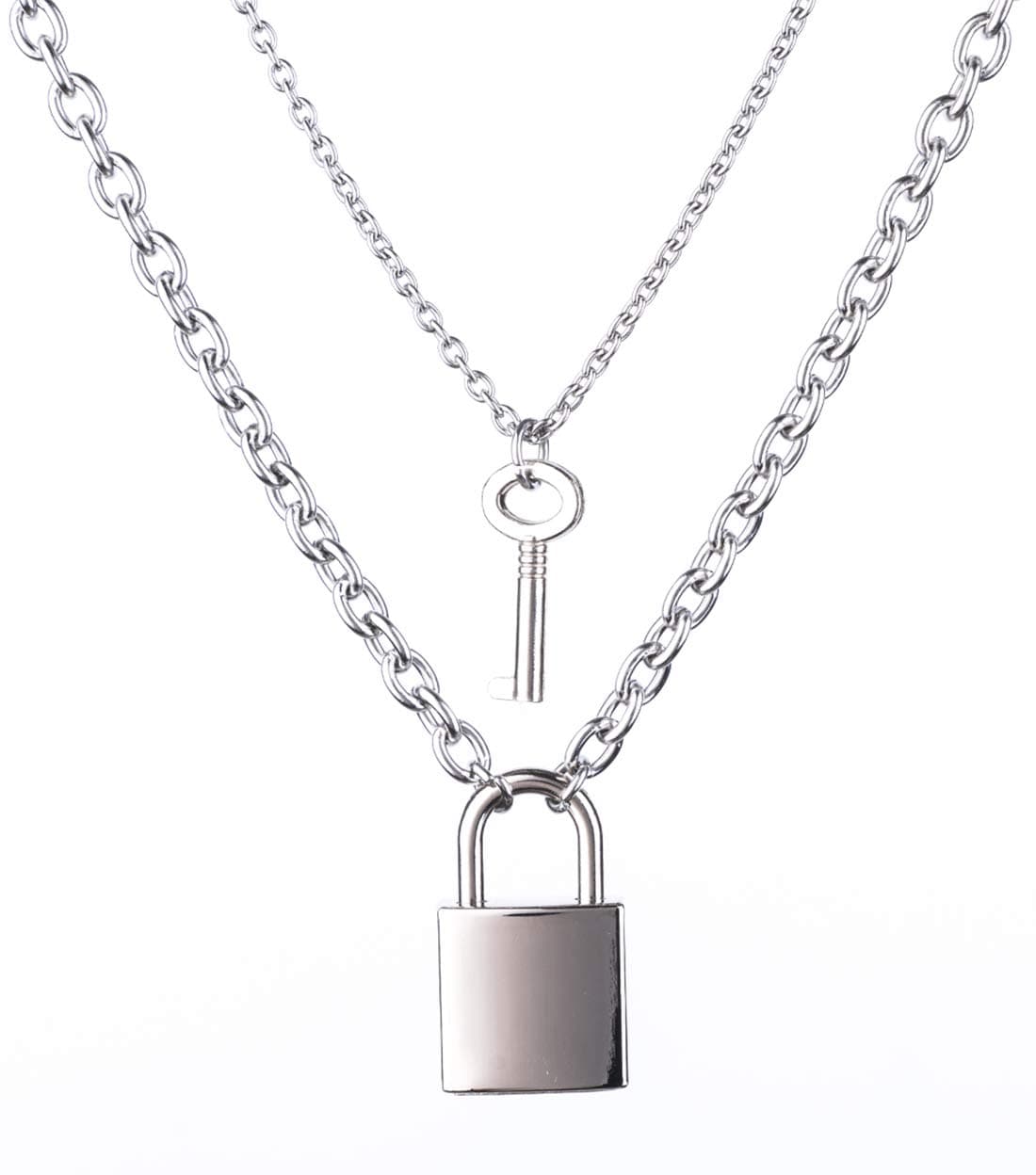 Tanyoyo Lock Key Pendant Necklace Statement Long Chain Punk Multilayer Choker Necklace for Women Men