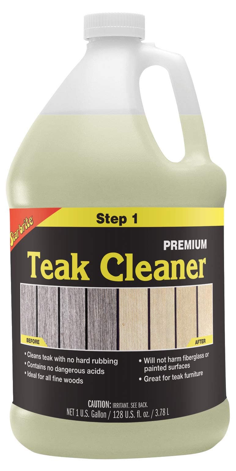 Premium Teak Cleaner - Restore, Renew & Refresh Old Weathered Gray Teak Furniture & Other Fine Woods - Step 1-1 GAL (081400N)