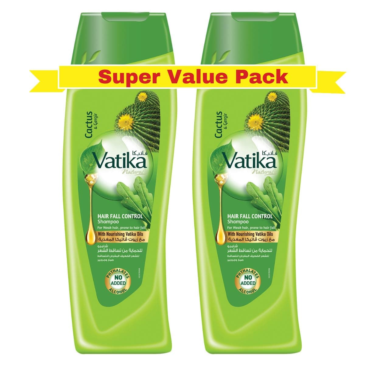 Naturals Hair Fall Control Shampoo - 2 x 400 ml | Enriched with Cactus & Gergir Extracts | For Weak Hair, Prone to Hair Fall | With Nourishing Vatika Oils | Super Value Pack of 2