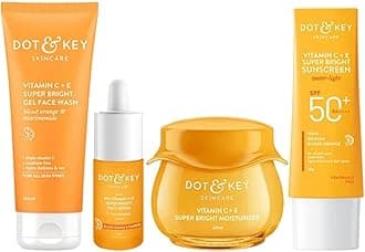 Dot&Key Vitamin C + E Complete Skin Care Combo kit | Face Wash (100ml), Face Serum (30ml), Moisturizer (60ml), Sunscreen (50g) | Vitamin C Daily Glow Booster Combo for All Skin Types (Pack of 4)