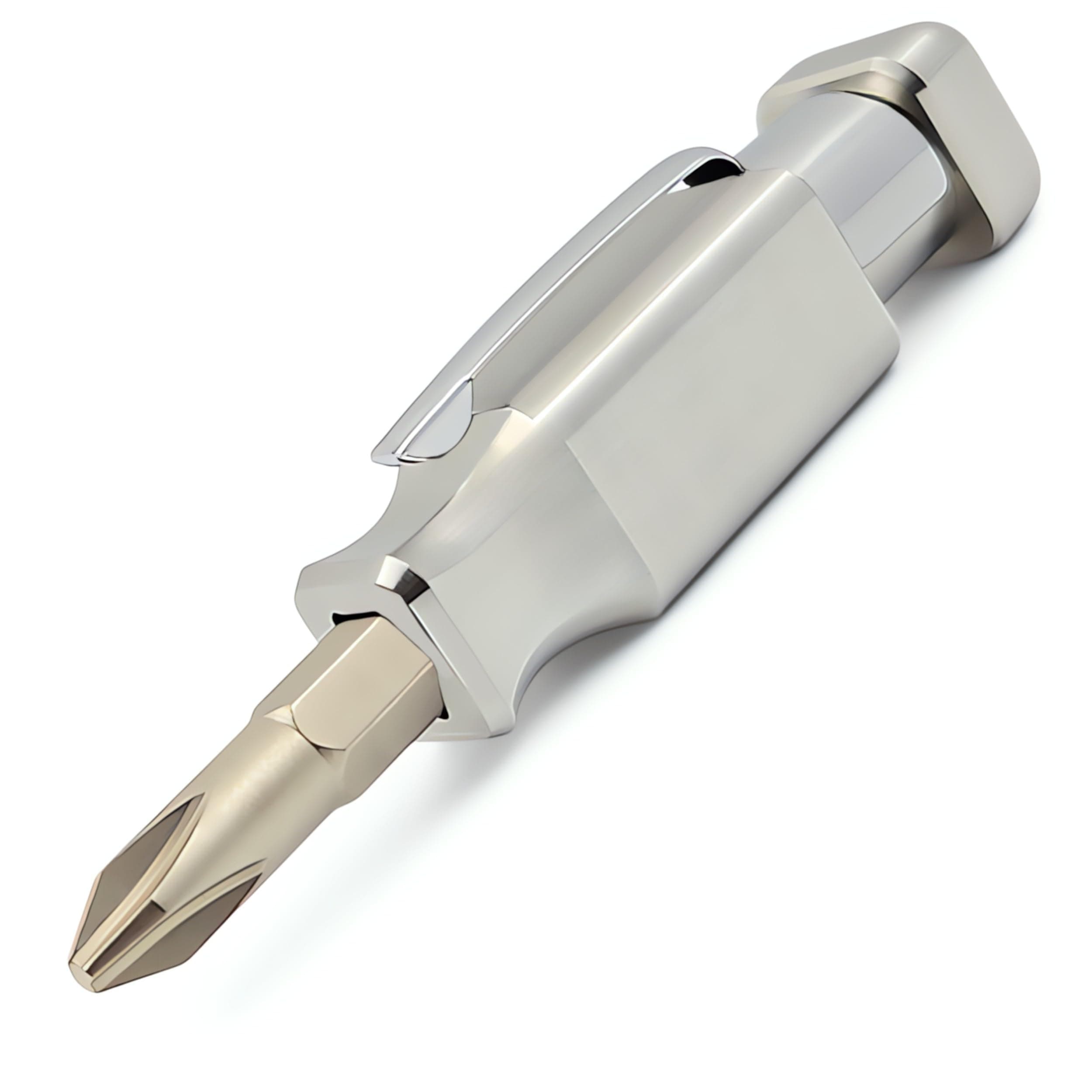 Pocket Screwdriver with Magnet and Clip - Double Ended Phillips and Flat Head - Made of Stainless Steel (Stainless Steel)
