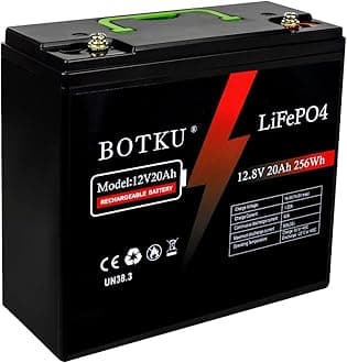12V 20Ah Lithium LiFePO4 Deep Cycle Battery, 3000+ Cycle Rechargeable Lithium Iron Phosphate Battery for Solar, Fish Finder, Marine, Outdoor Camping, Off-Grid Applications with 20A BMS