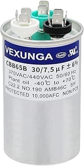 30/7.5 uF 30+7.5 MFD 370V or 440V Dual Run Start Round A/C Capacitor CBB65