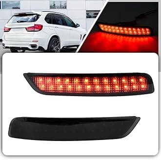 LED X5 Rear Bumper Reflector Light for 2014 2015 2016 2017 2018 F15 Red Led Tail Bumper Driver and Passenger Side Lamps Kit OEM 63147847591 63147847592 Smoked Lens