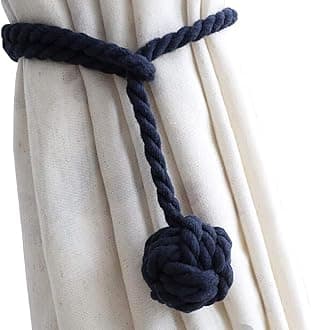 Melaluxe 4 Pack Curtain Tiebacks - Heavy Duty Curtain Rope Tieback, Handmade Rural Decorative Curtain Holdbacks (Navy Blue)