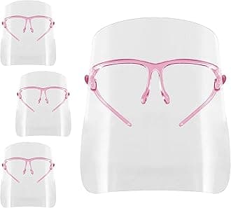 TCP Global Salon World Safety Face Shields with Pink Glasses Frames (Pack of 4) - Ultra Clear Protective Full Face Shields to Protect Eyes, Nose, Mouth - Anti-Fog PET Plastic, Goggles
