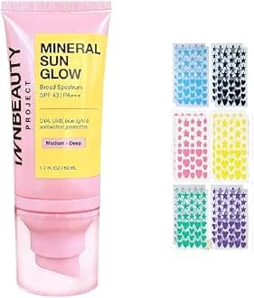 iNNBEAUTY PROJECT Mineral Sun Glow Broad Spectrum SPF 43 PA +++ with and Vitamin C 1.7 oz / 50 ml (Medium-Deep) + Bonus Acne Patch (36 Pieces)